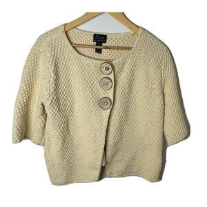 Anthro PURE Chunky Hand Knit Women's Cream 3 Button Cardigan Sweater Size M/L